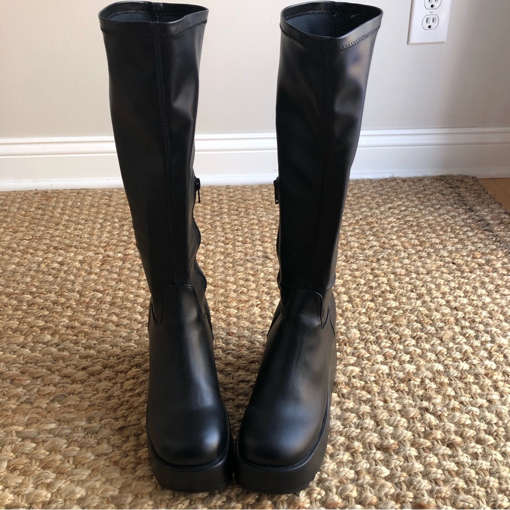 Steve Madden Black Platform Wedge Knee Boots - Picture 11 of 16